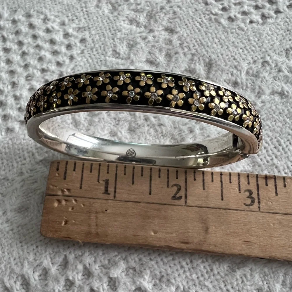 Brighton silver with gold flowers & rhinestones bangle bracelet - Picture 7 of 9